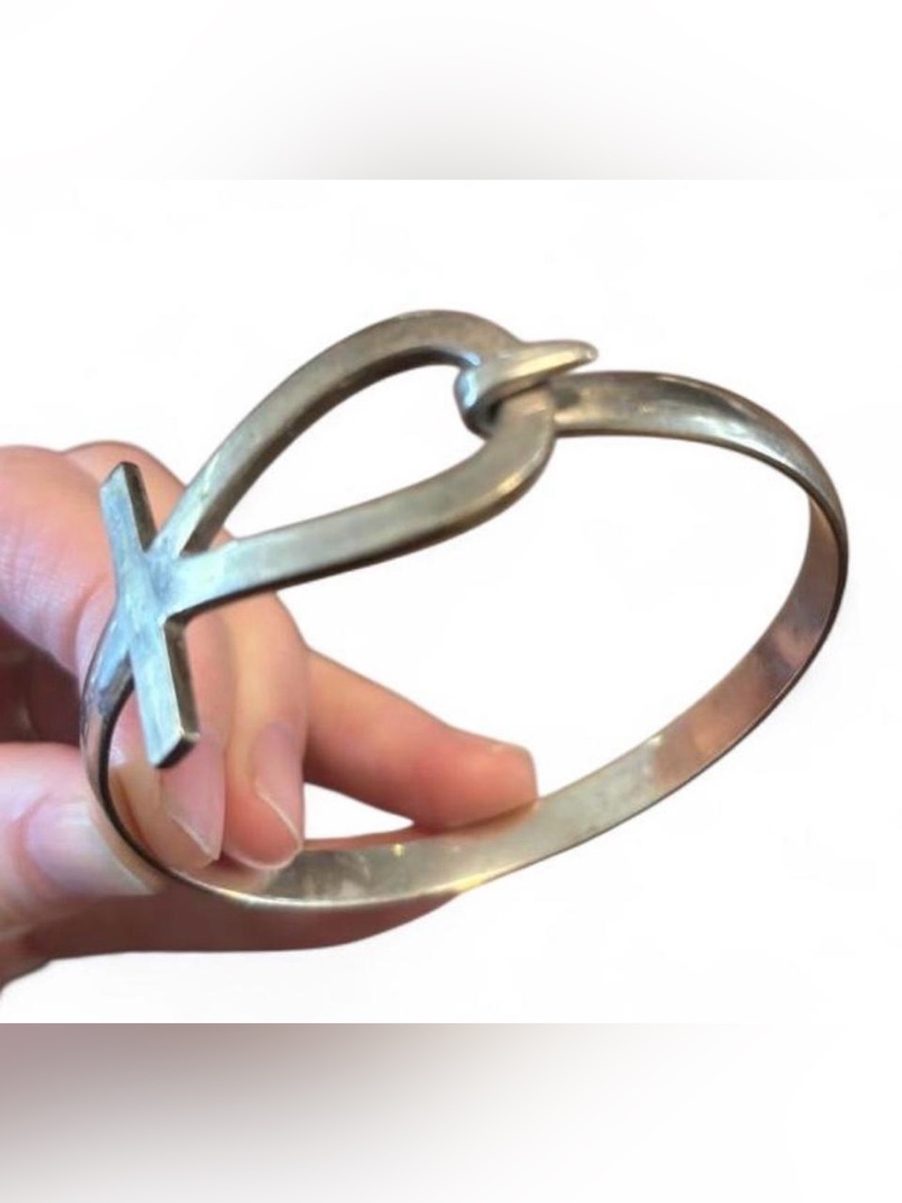 Antique 1930s Hallmarked Egyptian Silver Ankh Bangle Bracelet